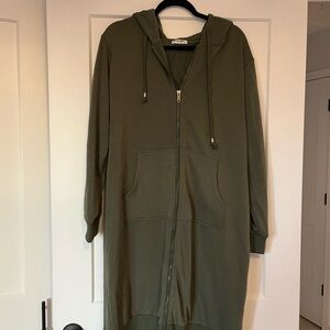 Zeagoo Green Hooded Maxi Coat with Full-Length Zipper